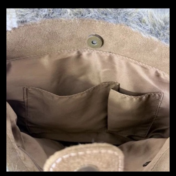 Bath & Body Works VTG Y2K Vegan Suede Faux Fur Tote Travel Winter Brown Bag - Picture 10 of 11